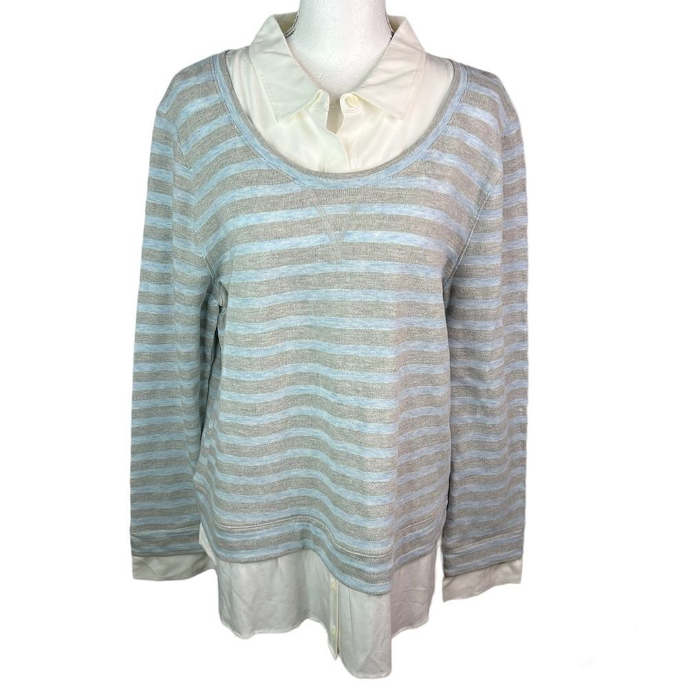 New Tommy Hilfigure Knit Pullover Gray Blue White Women’s Sweater Sz XL Preppy